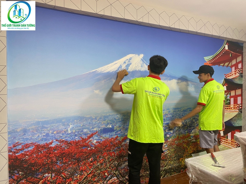 Nhận thi công tranh dán tường Núi Phú Sĩ siêu chất tại Quận Bình Tân