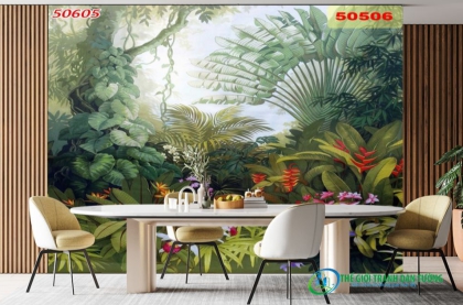 Tư vấn thiết kế nội thất với tranh dán tường nhiệt đới đầy sáng tạo.