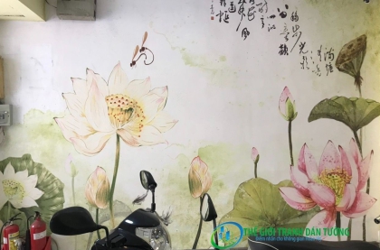 Thi công tranh dán tường hoa sen đẹp nhất TP Hồ Chí Minh