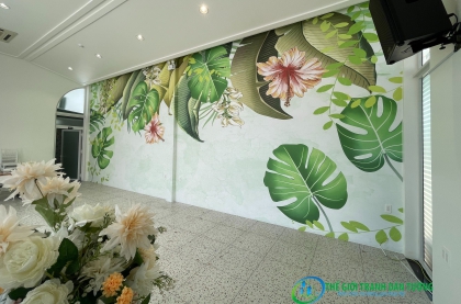 Thi công tranh dán tường nhiệt đới tại Nhà Hàng Phương Sơn Tp Thuận An