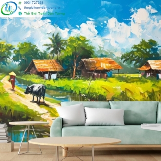 Thi công tranh dán tường đồng quê đẹp ở Bình Tân