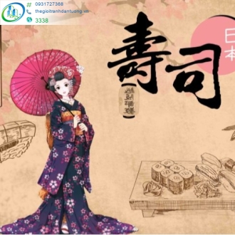 Tranh dán tường geisha Nhật Bản