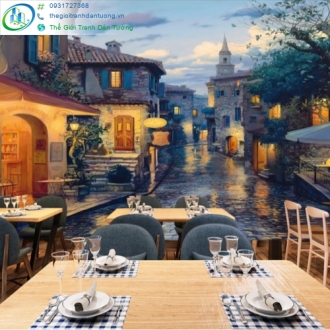Tranh dán tường quán cafe phong cách vintage