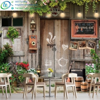Tranh dán tường tạo điểm nhấn cho quán cafe