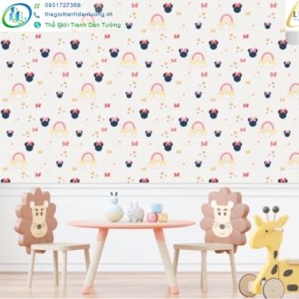 giấy dán tường chuột mickey nền trắng